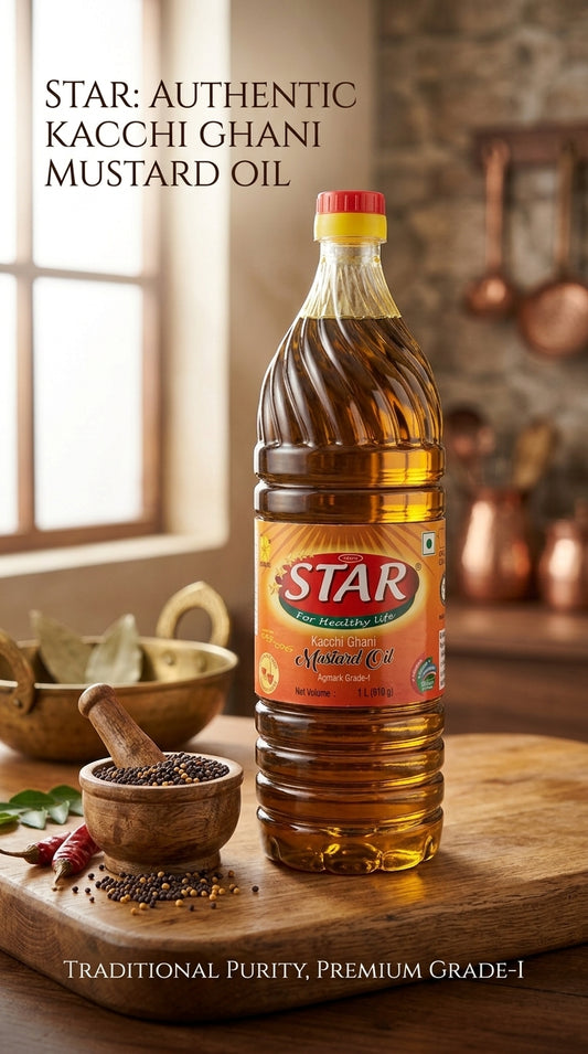 Star Pure Kachi Ghani (Cold Pressed) Mustard Oil (1 ltr) [Triple Filtered]
